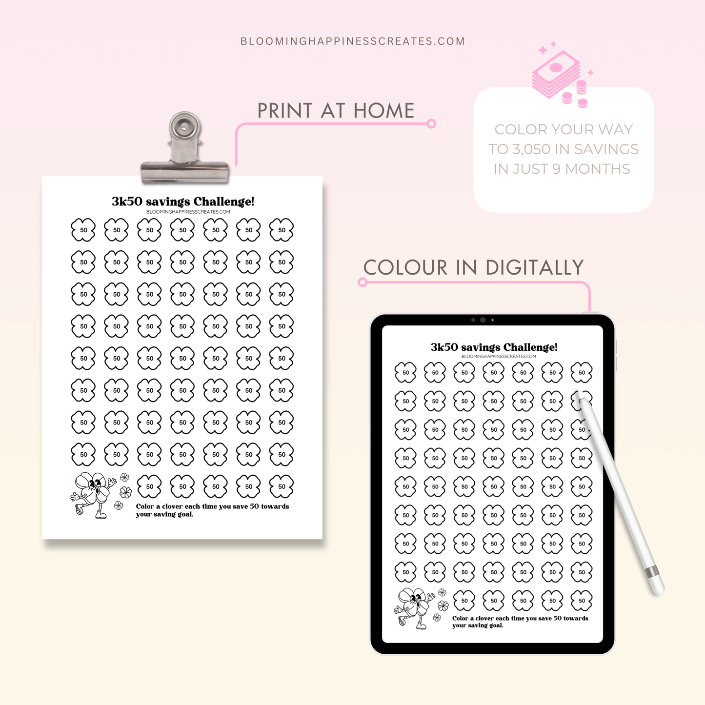 Lucky Clover - 3K50 Savings Challenge | Printable and Digital File