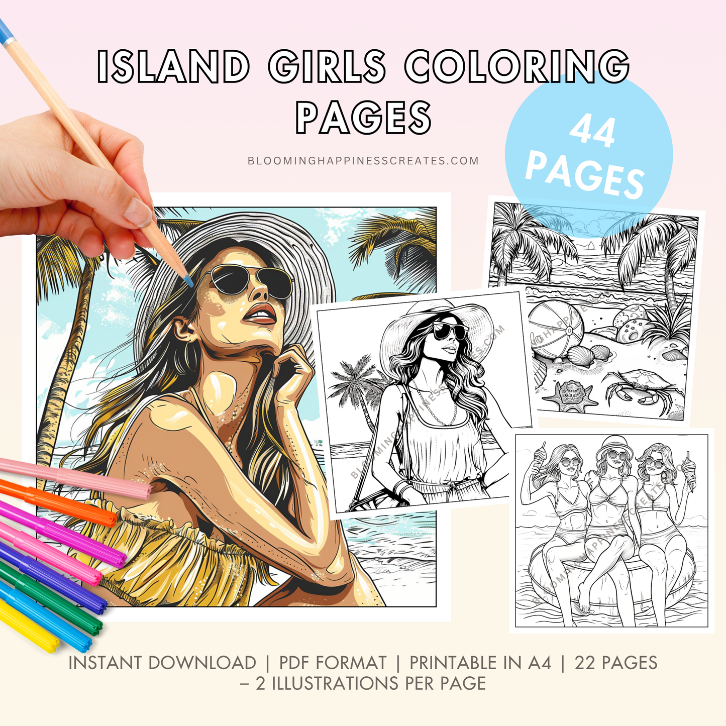 Island Girls | 44 Printable Coloring Pages