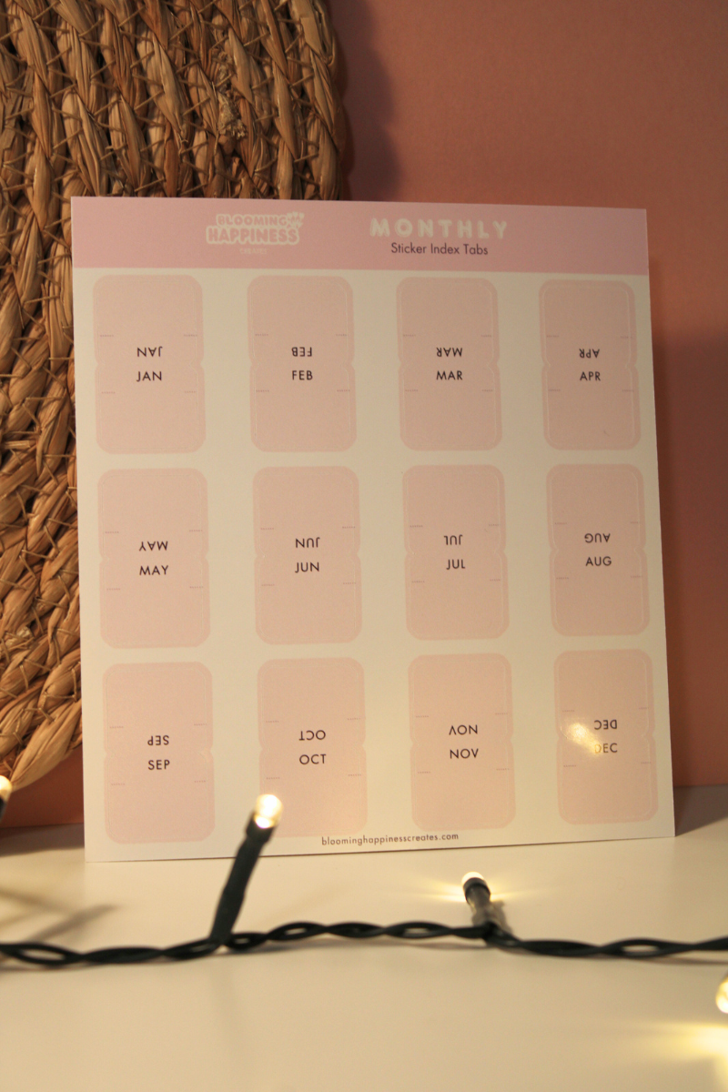 Monthly Index Tabs | Sticker Sheet | Light Pink