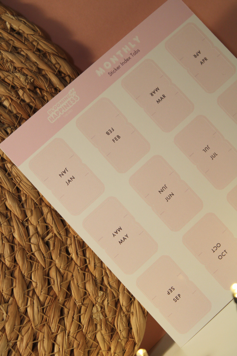 Monthly Index Tabs | Sticker Sheet | Light Pink