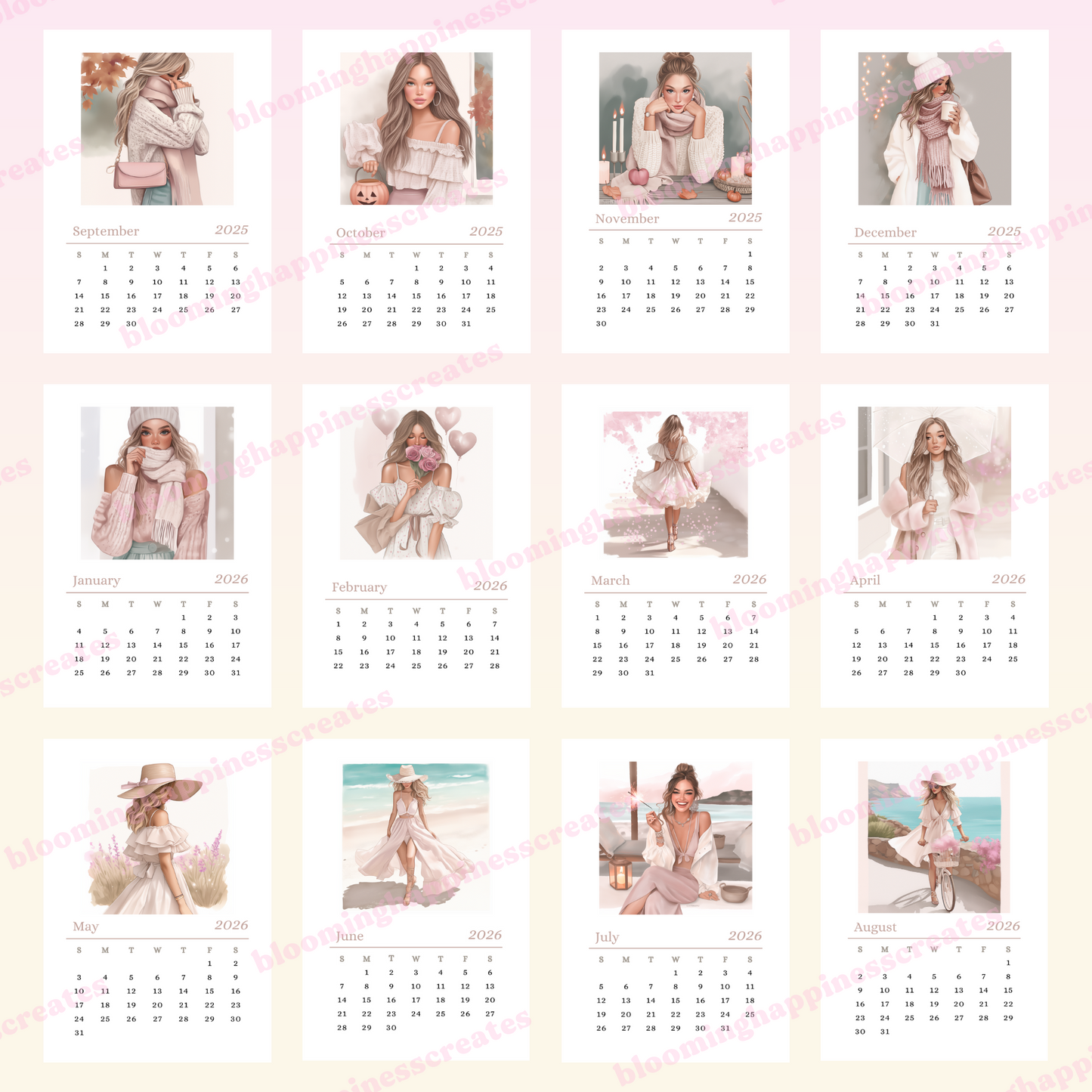 A5 Printable Monthly Calendar | Sep 25 - Dec 26