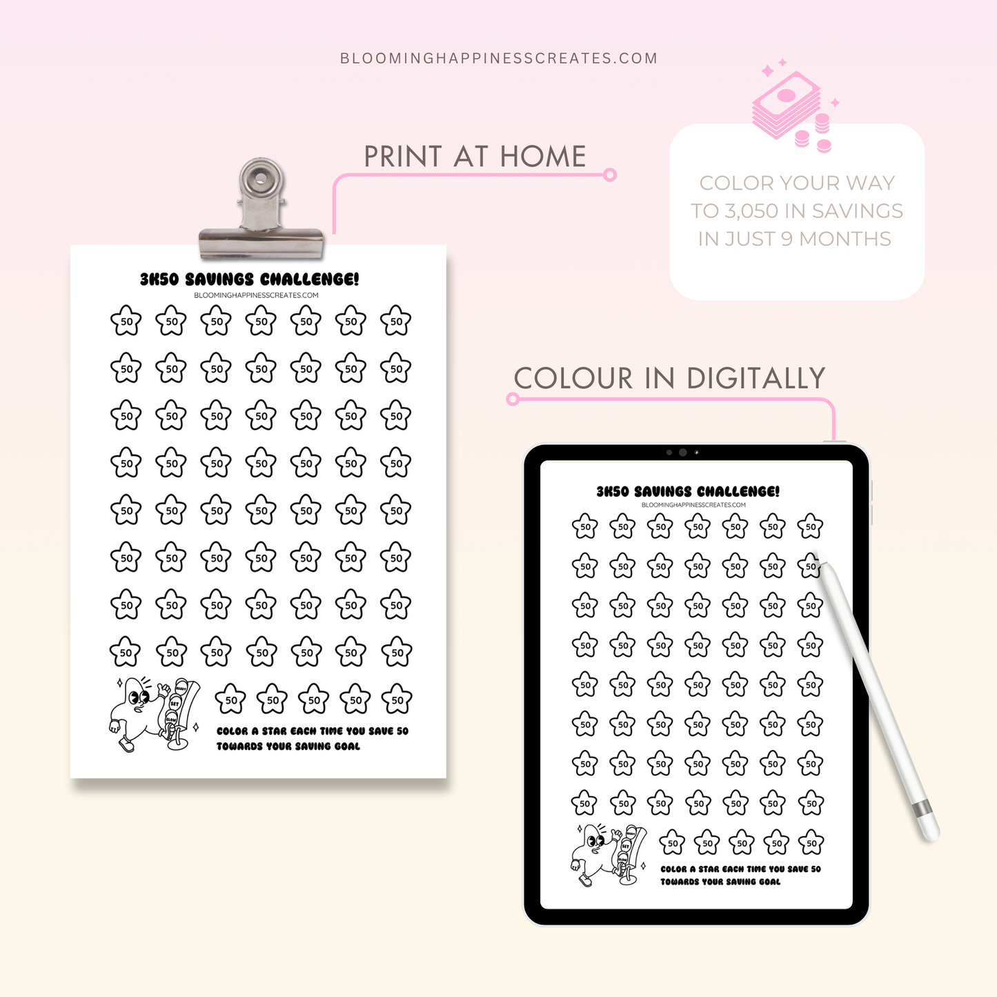 Glowing Star - 3K50 Savings Challenge | Printable and Digital File