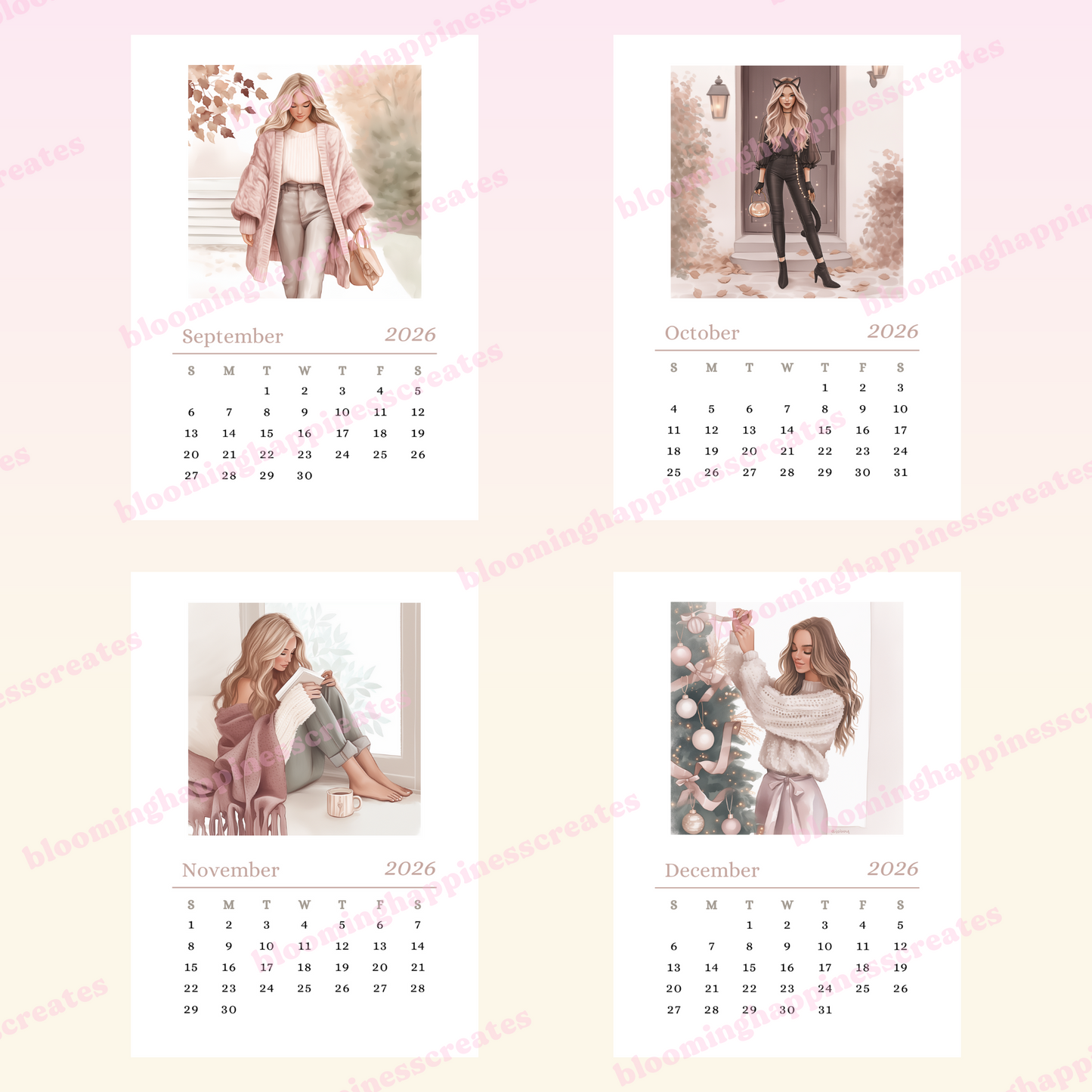 A5 Printable Monthly Calendar | Sep 25 - Dec 26