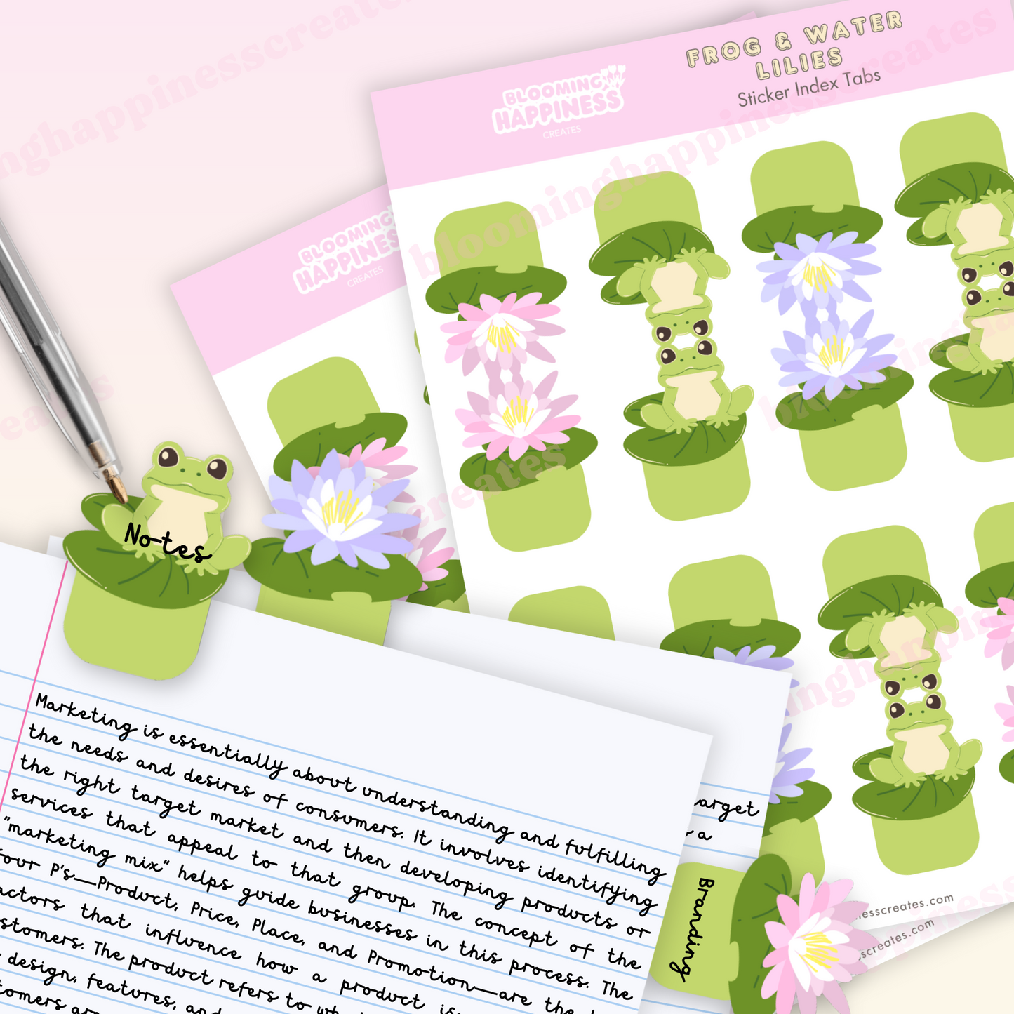 Frog & Water Lilies Index Tabs | Sticker Sheet