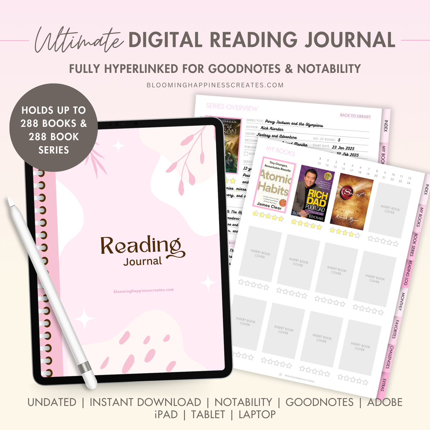 Ultimate Digital Reading Journal , Digital Reading Journal , Book Tracker, Portrait Reading Journal, Reading Journal, Log for Goodnotes
