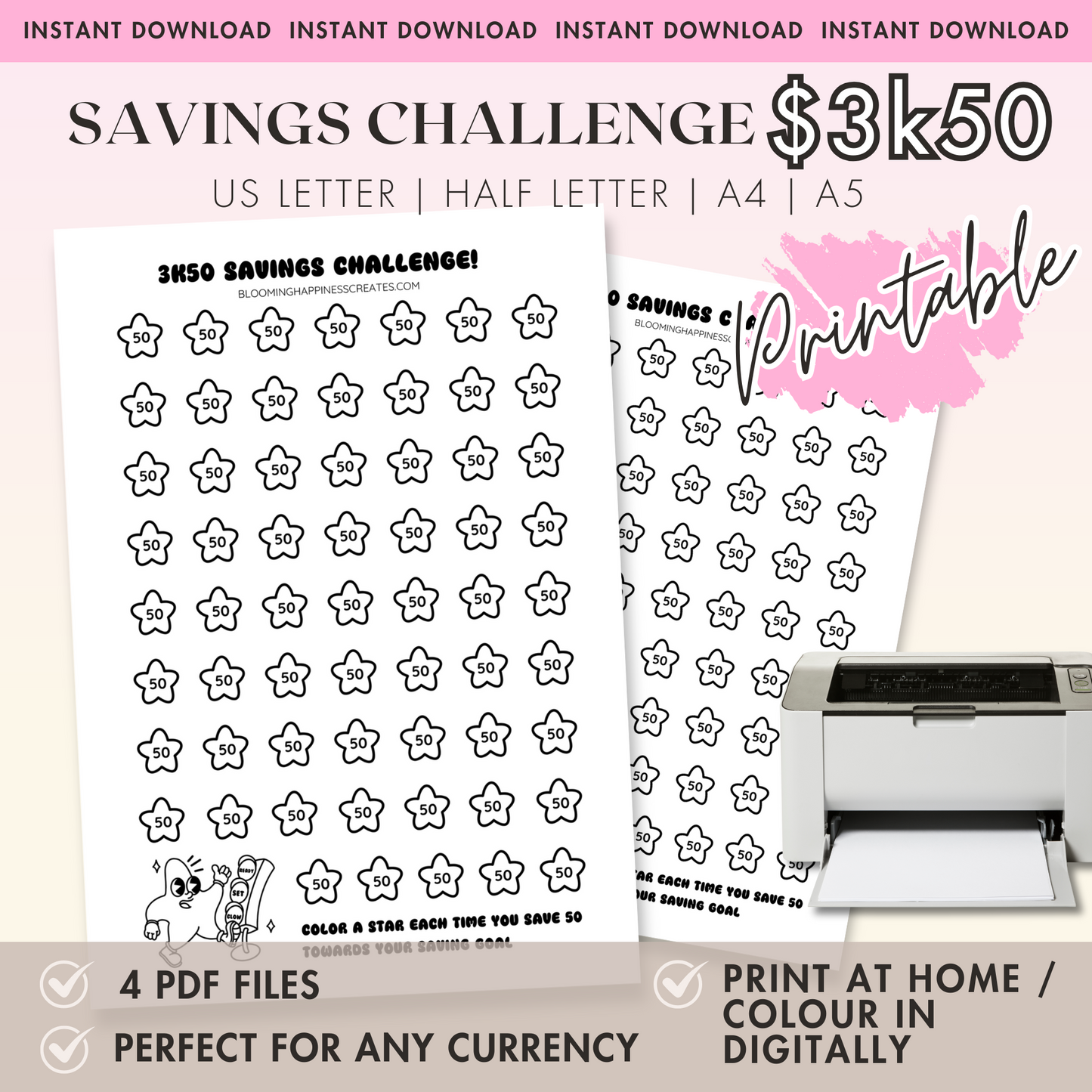 Glowing Star - 3K50 Savings Challenge | Printable and Digital File