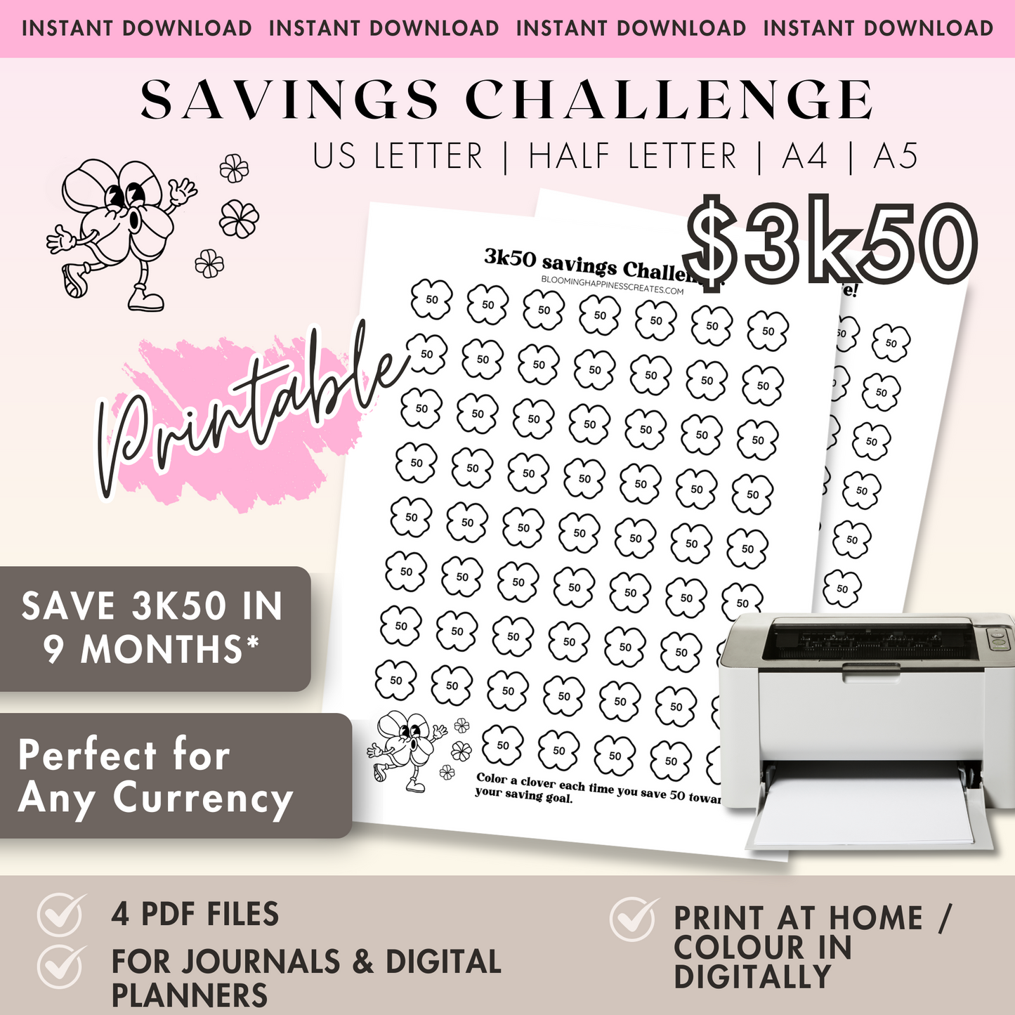 Lucky Clover - 3K50 Savings Challenge | Printable and Digital File