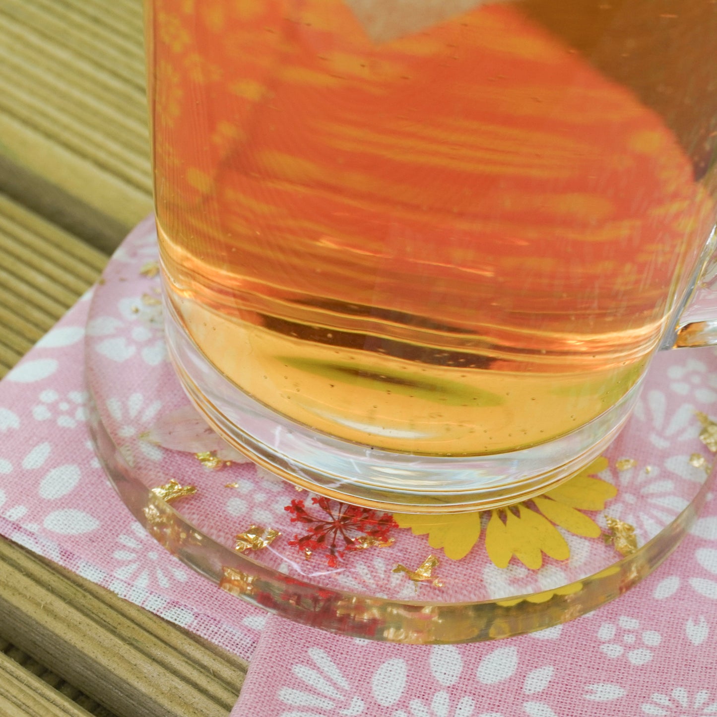 Resin Coaster with Real Dried Flowers & Gold Flakes