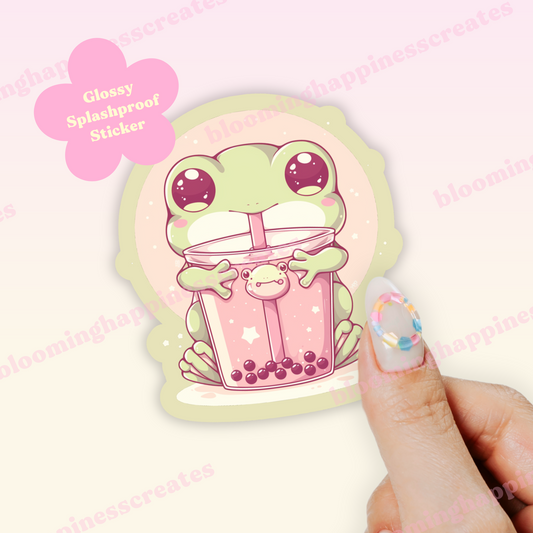 Just a Frog and His Boba | Die-Cut Glossy Sticker