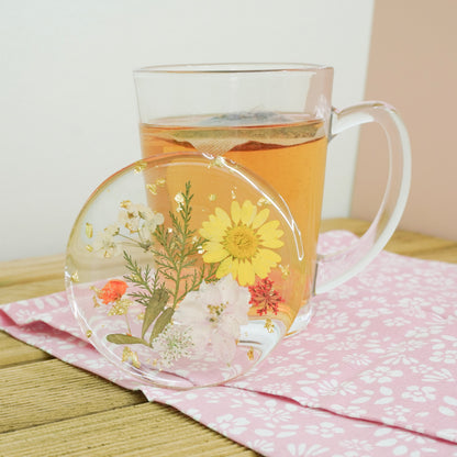 Resin Coaster with Real Dried Flowers & Gold Flakes