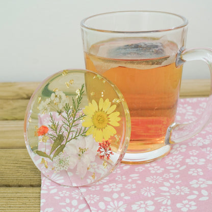 Resin Coaster with Real Dried Flowers & Gold Flakes