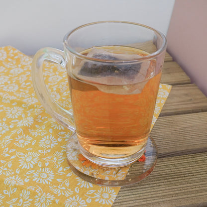 Resin Coaster with Real Dried Flowers & Gold Flakes in Color Orange