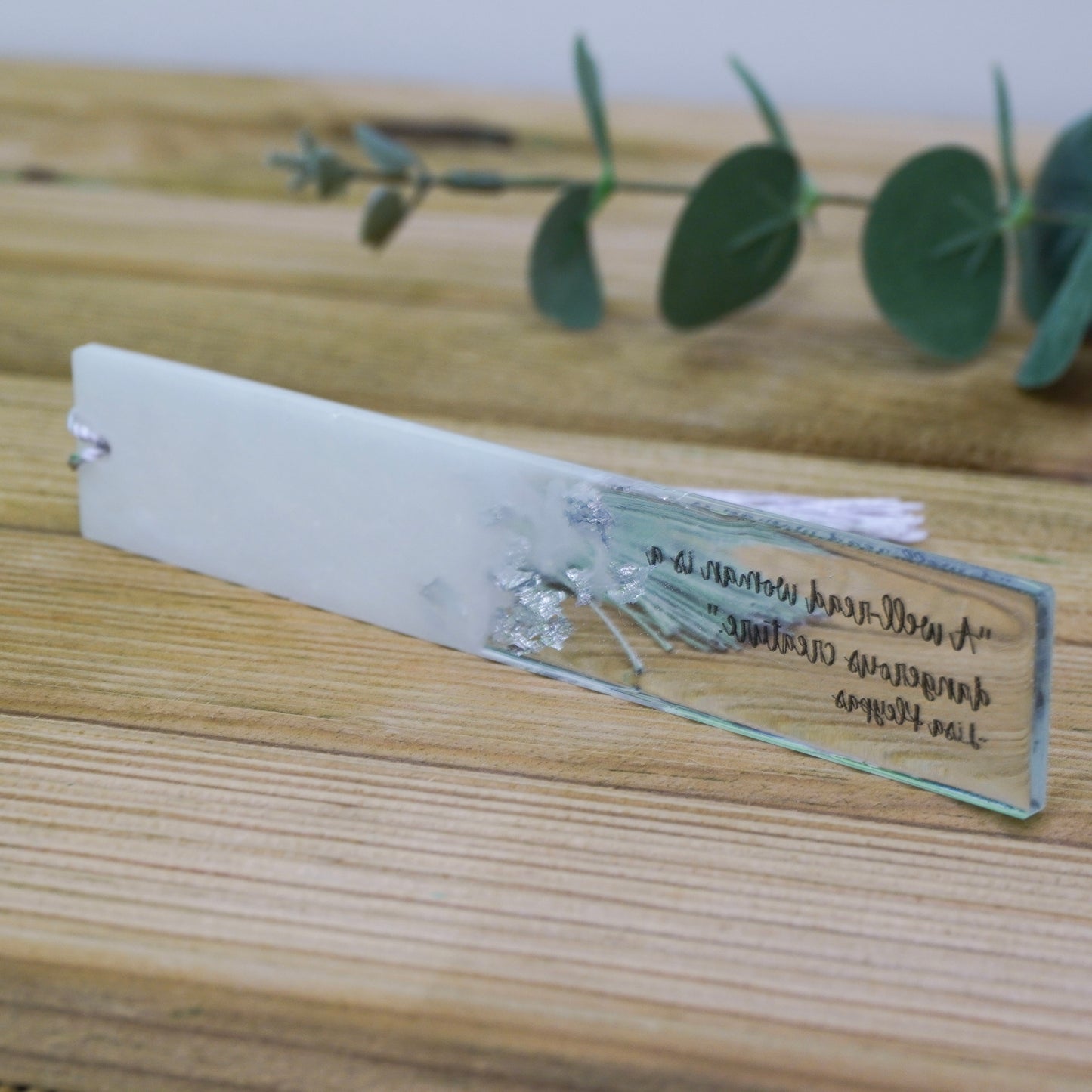 Resin Bookmark – White Pearl & Silver Flakes