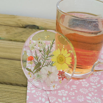 Resin Coaster with Real Dried Flowers & Gold Flakes