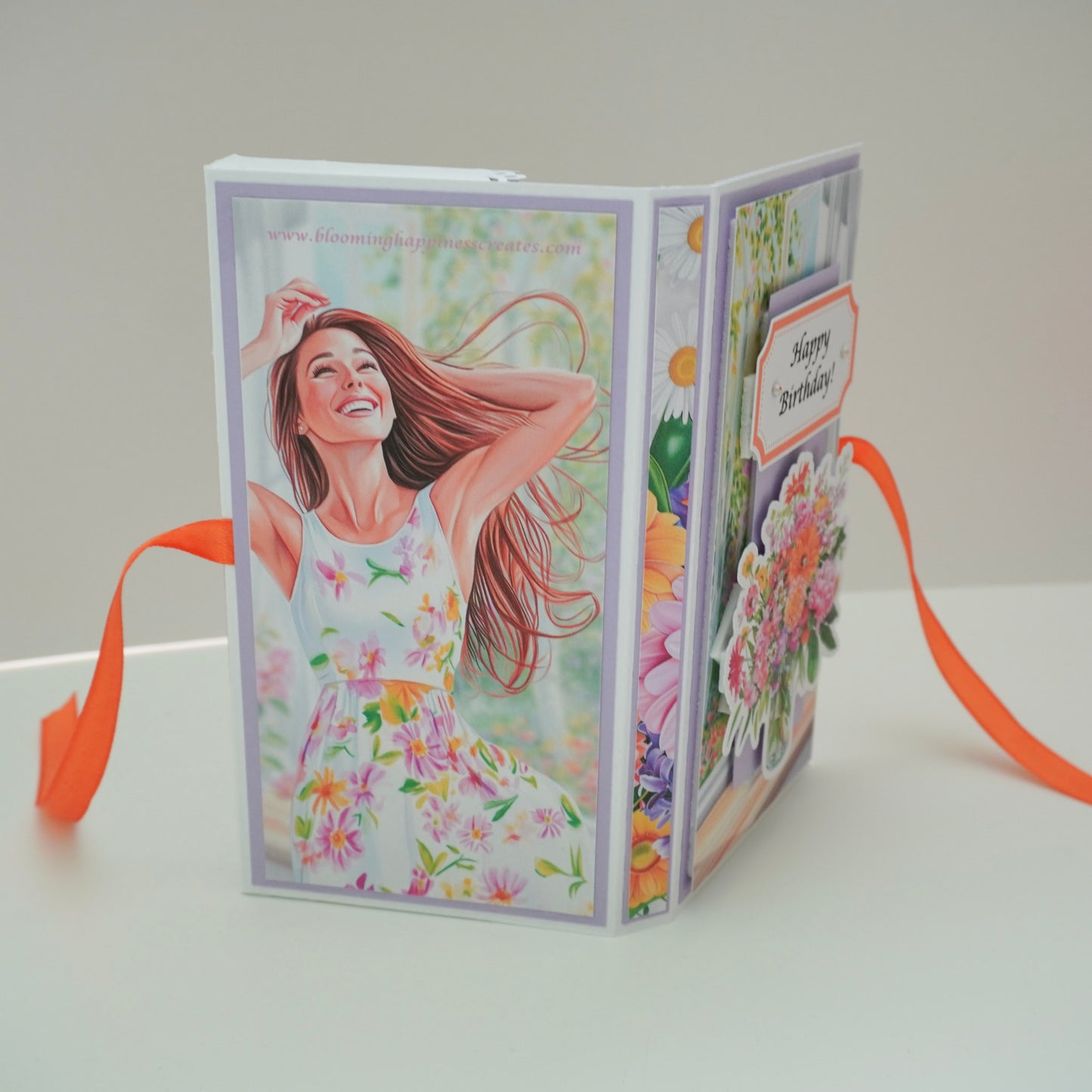 💜 Happy Birthday Card with Fresh Flowers & Joyful Design (Purple Tones)