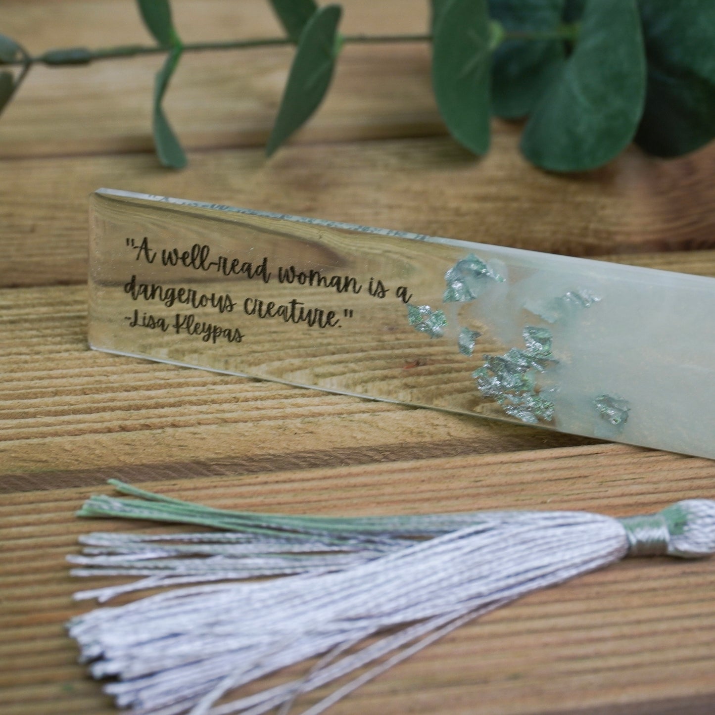 Resin Bookmark – White Pearl & Silver Flakes