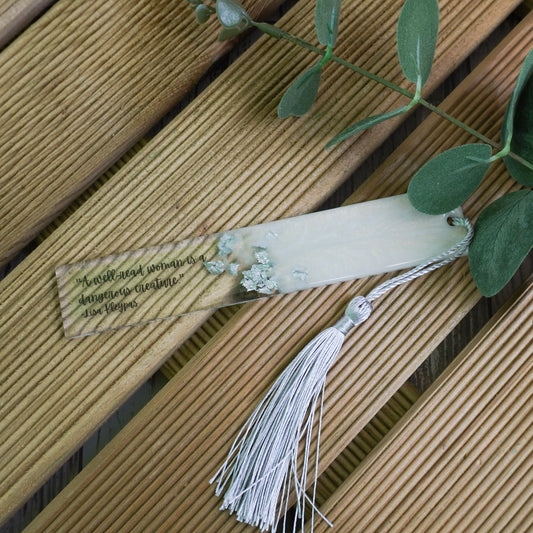 Resin Bookmark – White Pearl & Silver Flakes