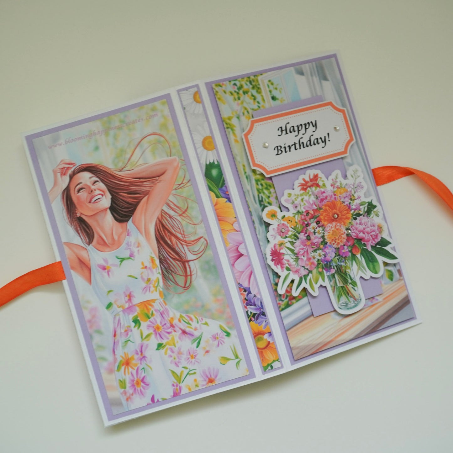 💜 Happy Birthday Card with Fresh Flowers & Joyful Design (Purple Tones)
