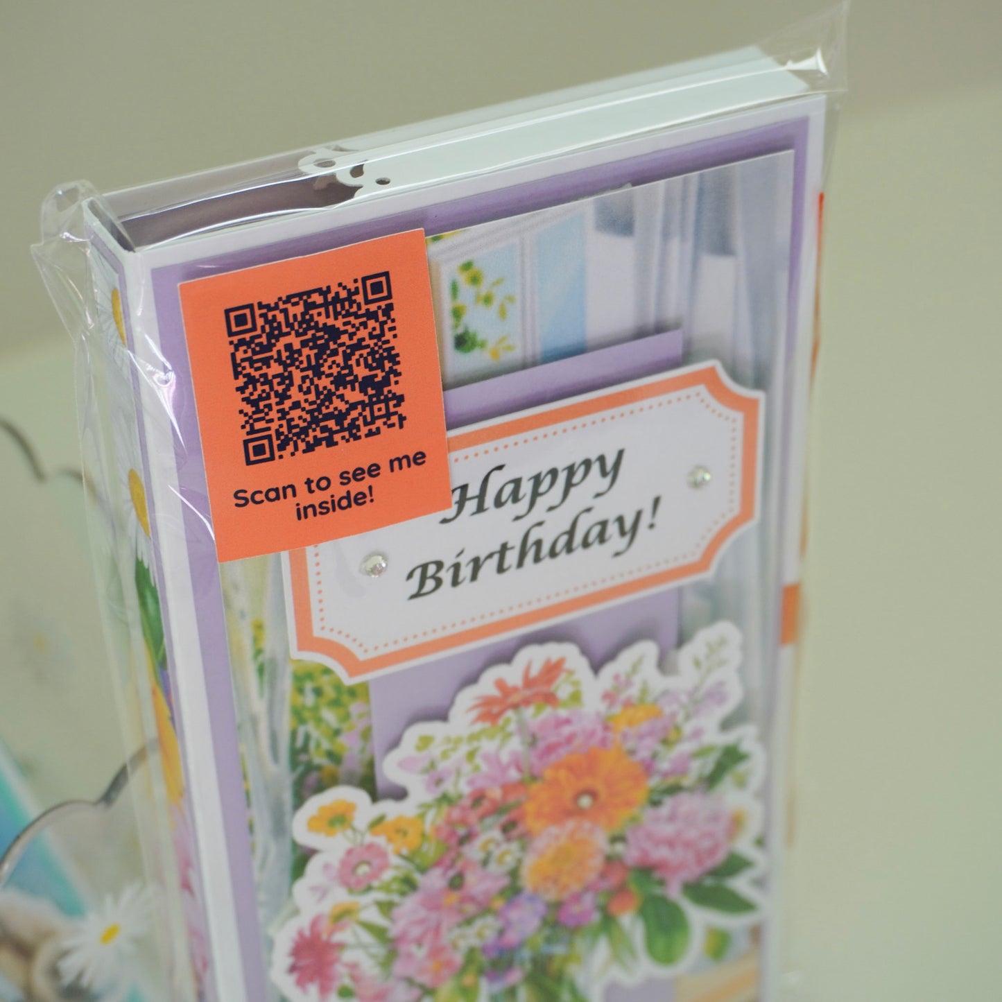 💜 Happy Birthday Card with Fresh Flowers & Joyful Design (Purple Tones)
