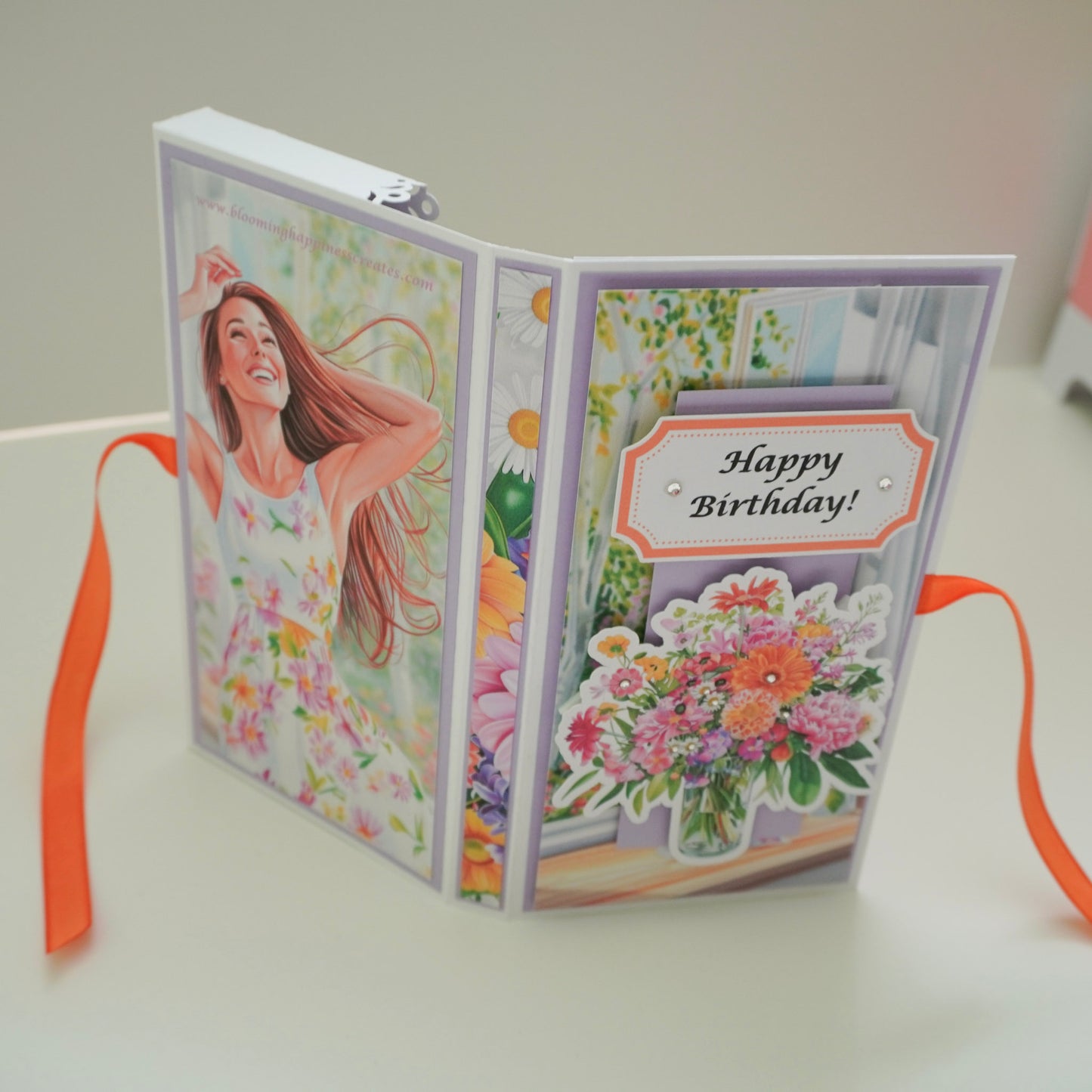 💜 Happy Birthday Card with Fresh Flowers & Joyful Design (Purple Tones)