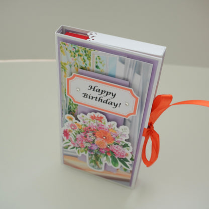 💜 Happy Birthday Card with Fresh Flowers & Joyful Design (Purple Tones)