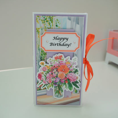 💜 Happy Birthday Card with Fresh Flowers & Joyful Design (Purple Tones)