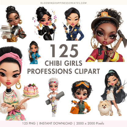 Chibi Girls Professions Clipart | 125 PNG | Digital Download