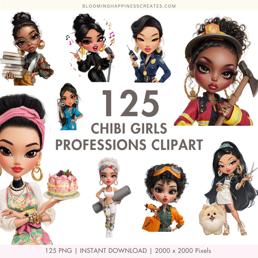 Chibi Girls Professions Clipart | 125 PNG | Digital Download