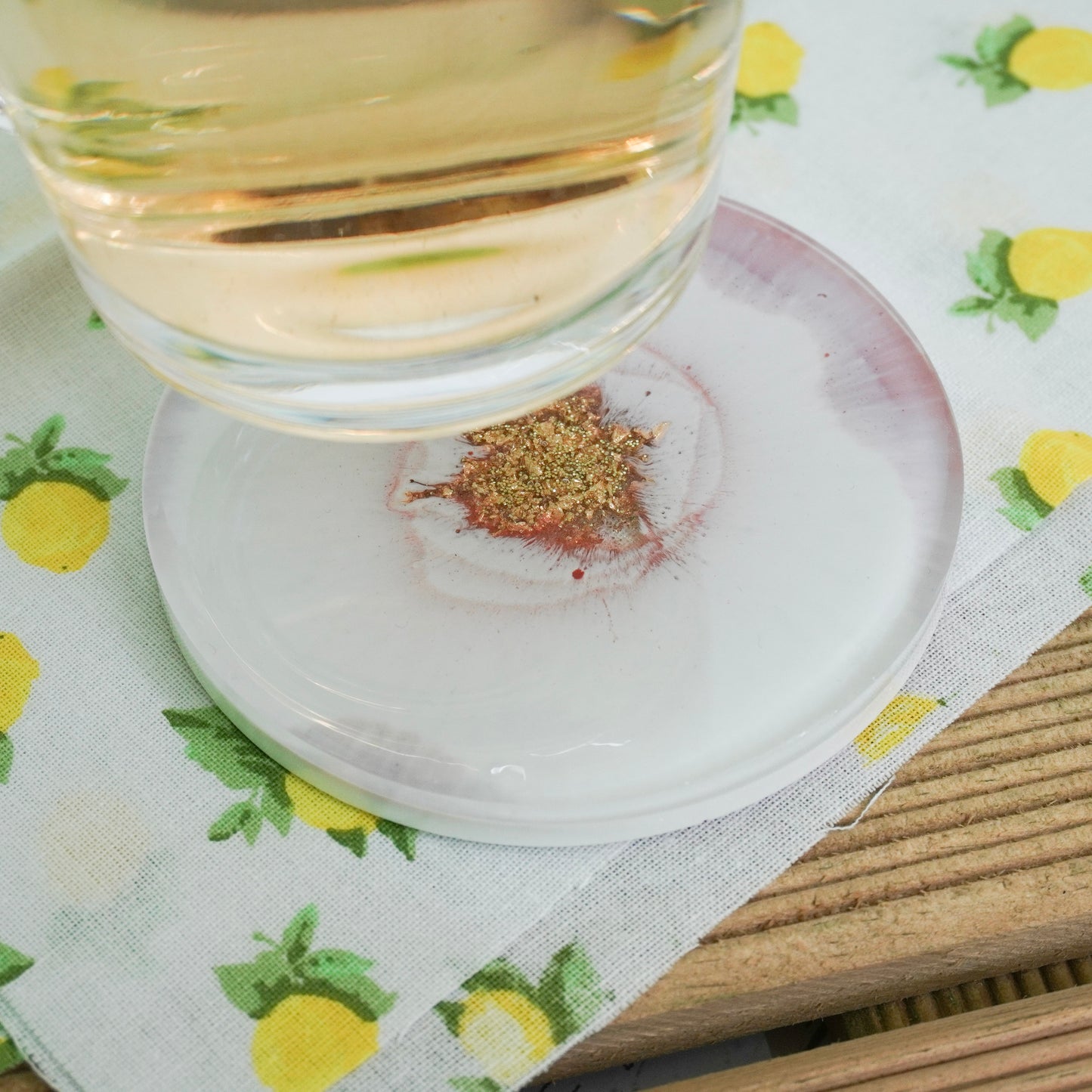 Gold and Pink Handmade Resin Coaster