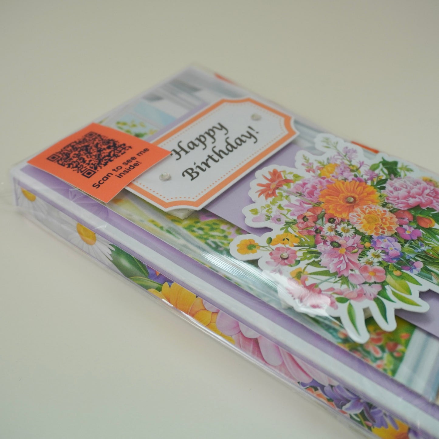 💜 Happy Birthday Card with Fresh Flowers & Joyful Design (Purple Tones)