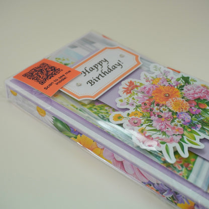 💜 Happy Birthday Card with Fresh Flowers & Joyful Design (Purple Tones)