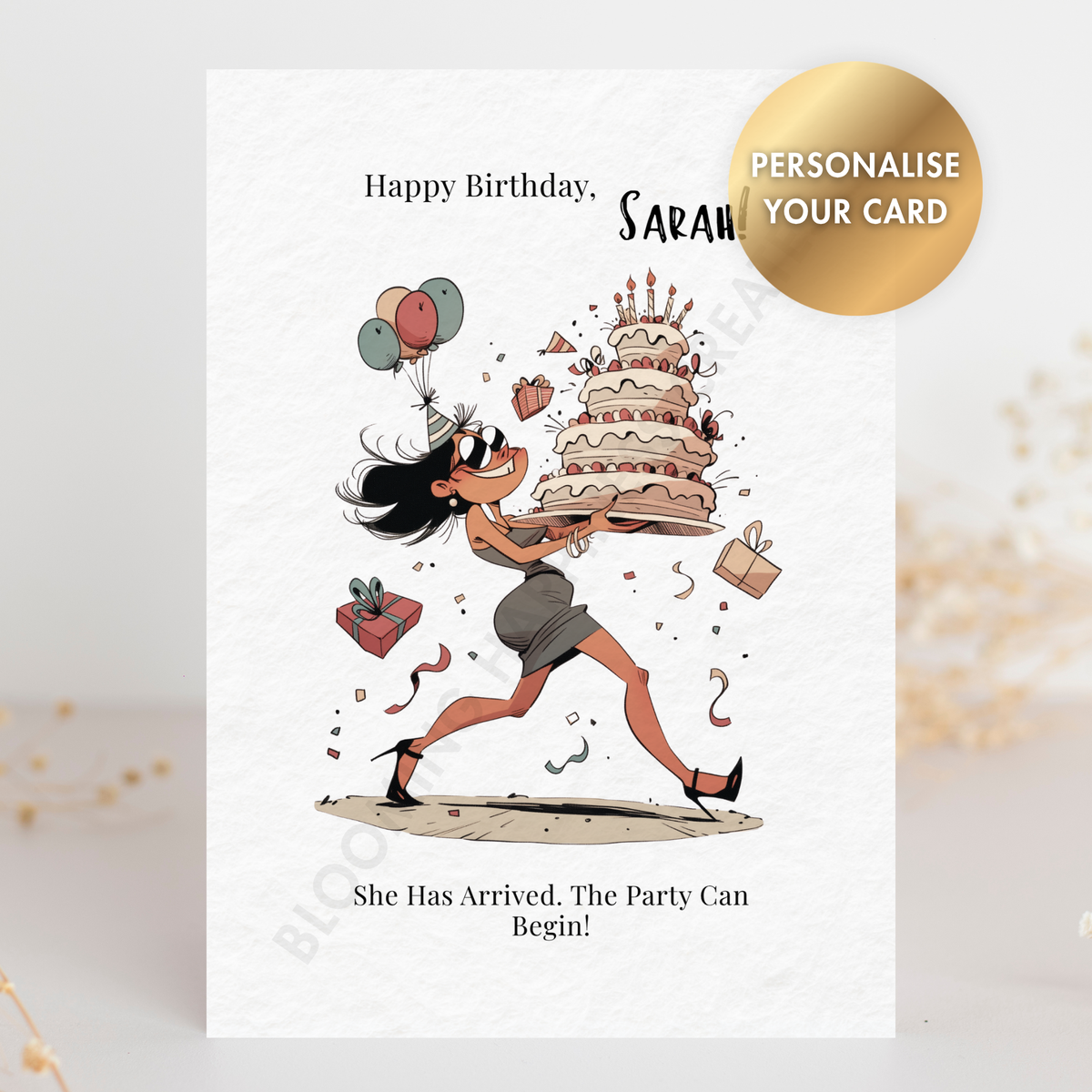 Personalised Birthday Card for Her – Custom Name | Handmade 5x7 Greeting Card with Envelope | Funny Birthday Gift Card