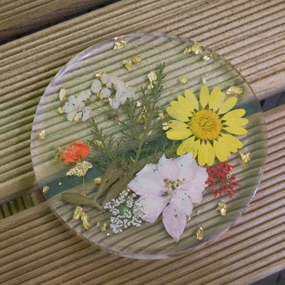 Resin Coaster with Real Dried Flowers & Gold Flakes