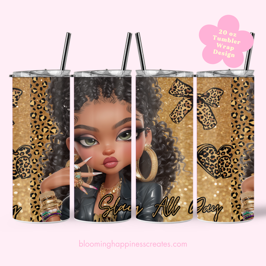 Slay All Day Chibi Girl 20 oz Tumbler Wrap | Digital Download