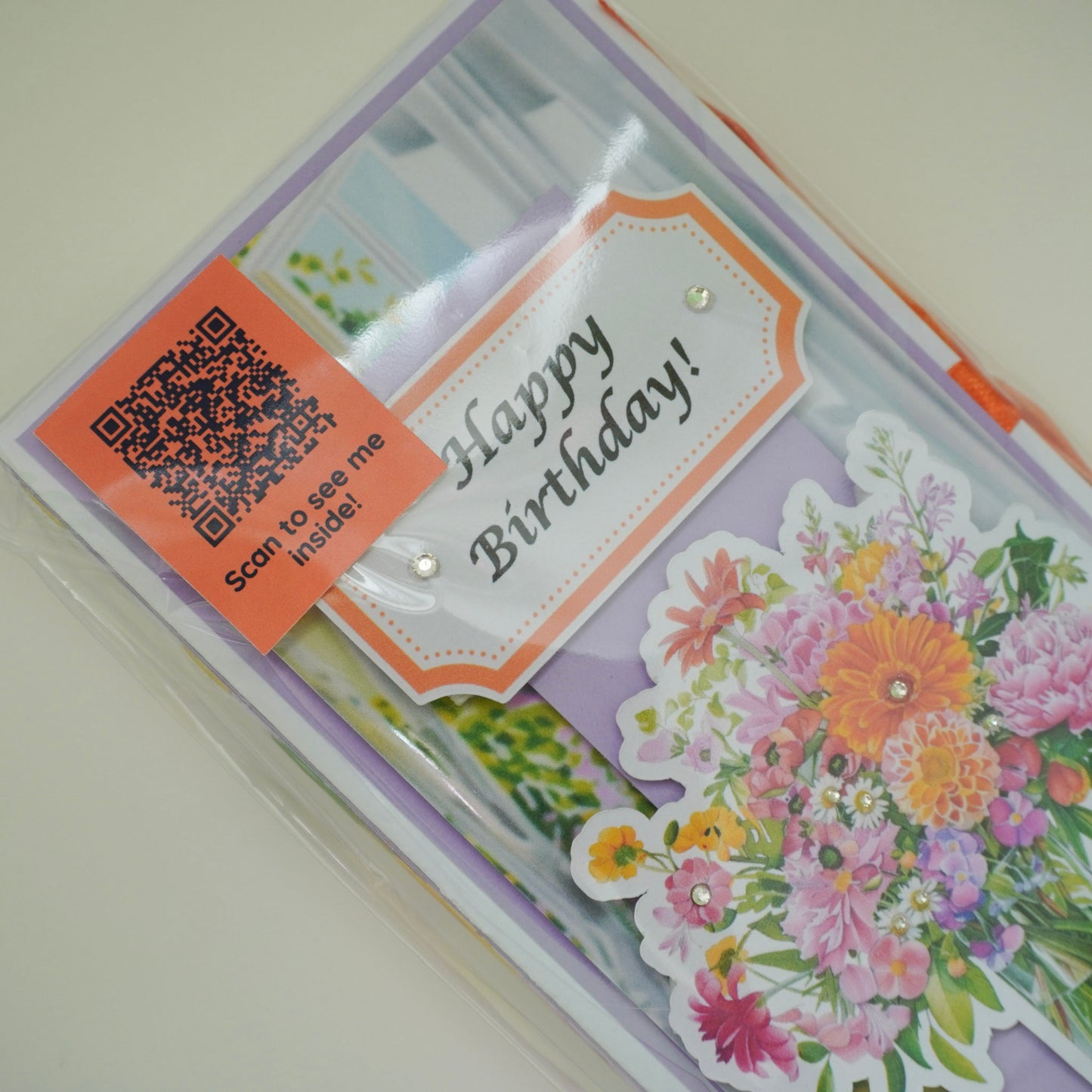💜 Happy Birthday Card with Fresh Flowers & Joyful Design (Purple Tones)