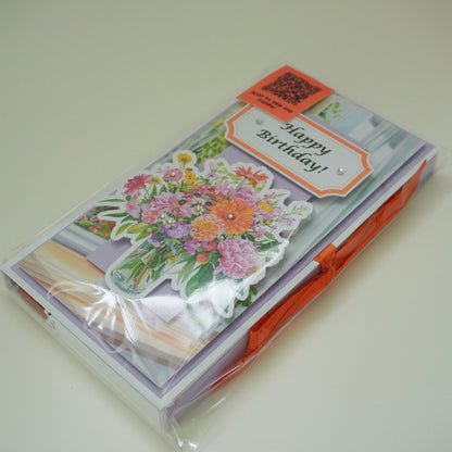💜 Happy Birthday Card with Fresh Flowers & Joyful Design (Purple Tones)
