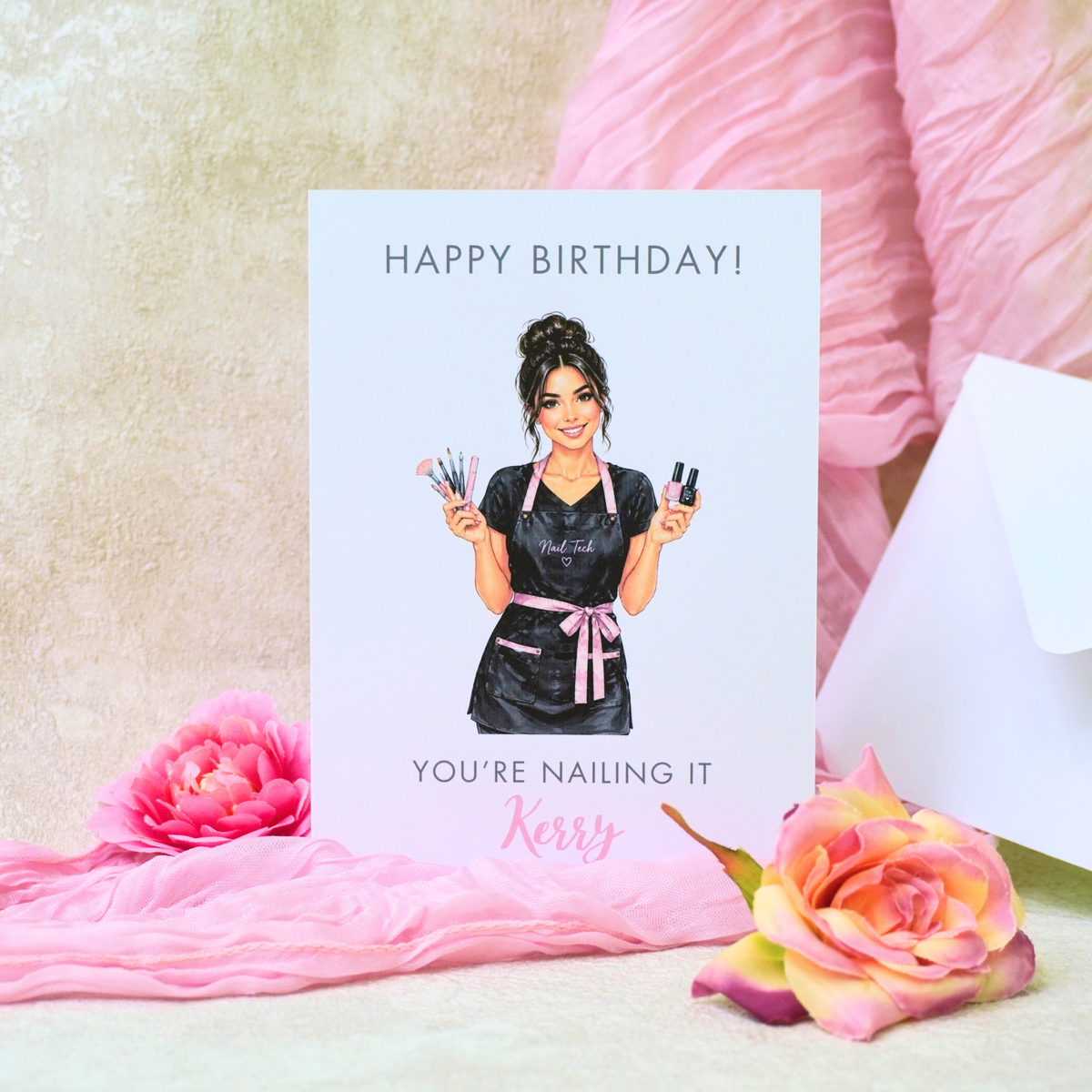 Personalised Birthday Card for Her – Custom Name | Handmade 5x7 Greeting Card with Envelope