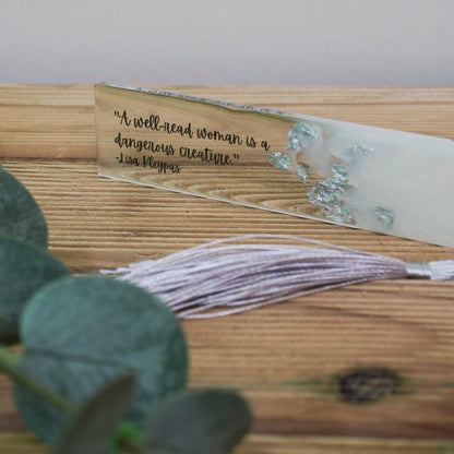 Resin Bookmark – White Pearl & Silver Flakes