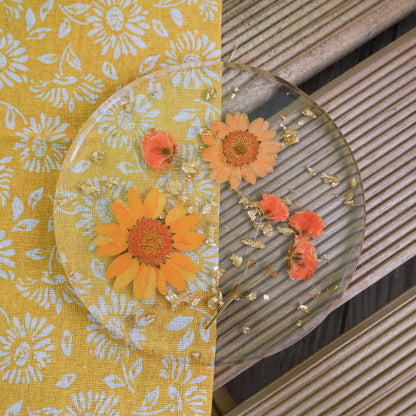 Resin Coaster with Real Dried Flowers & Gold Flakes in Color Orange