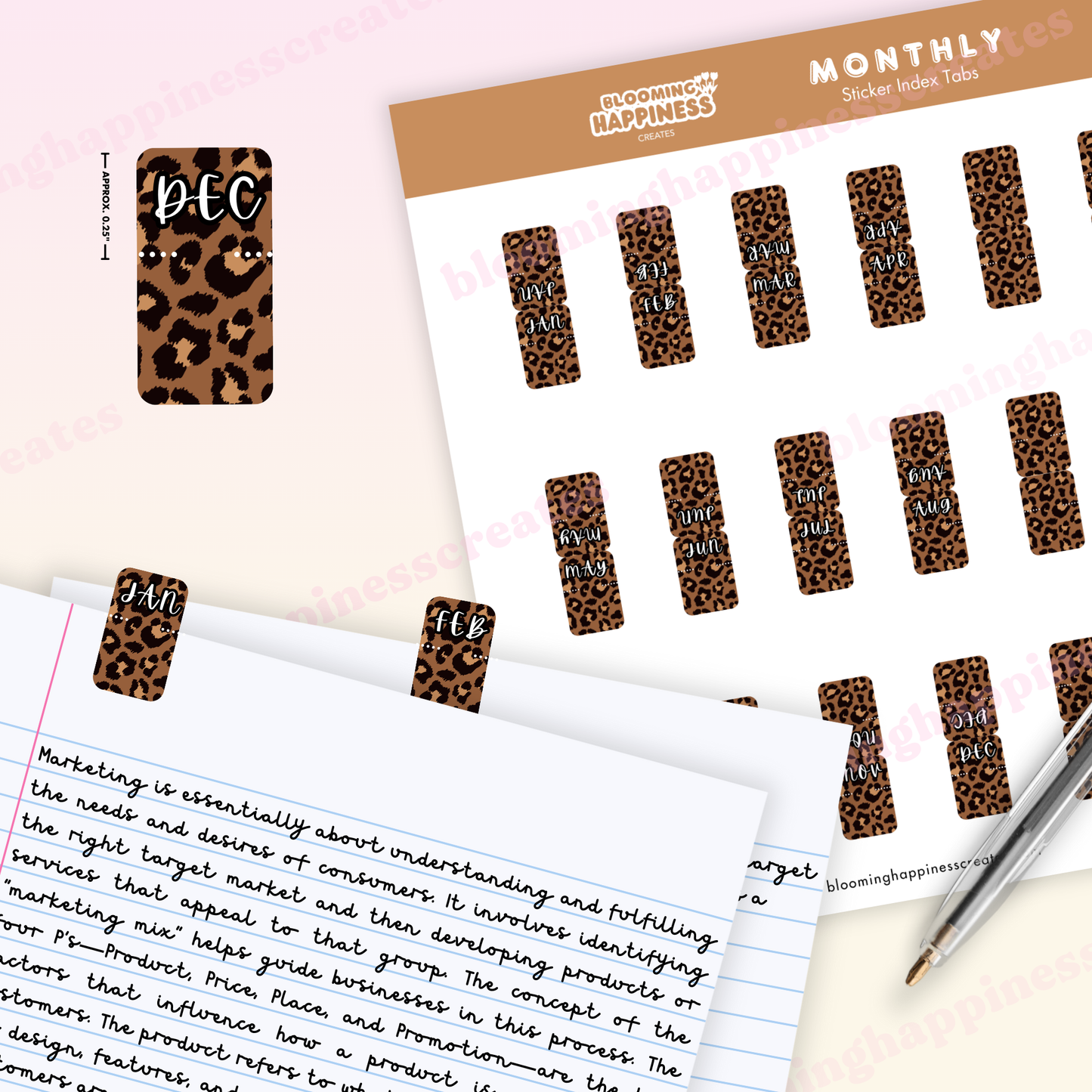 Leopard Print Monthly Sticker Index Tabs