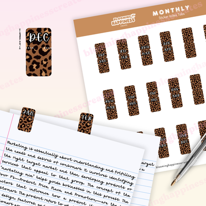 Leopard Print Monthly Sticker Index Tabs