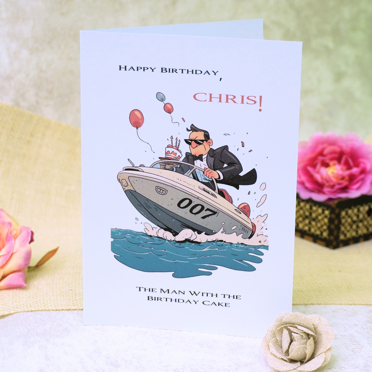 Personalised Birthday Card for Him – Custom Name | Handmade 5x7 Greeting Card with Envelope | Funny Birthday Gift Card