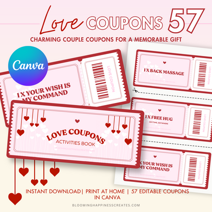 Customizable Love Coupon Book, Love Editable Coupon Template, Printable Love Coupons, Coupon Book Template, Love Coupons, Couple Coupons